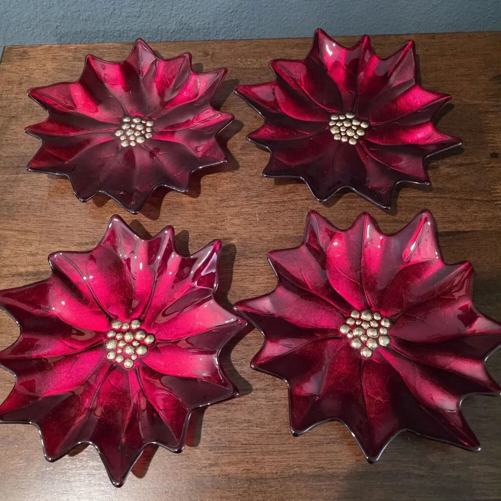Set of 5 Pier 1 Imports Glass Poinsettia Dessert Salad Plates 8